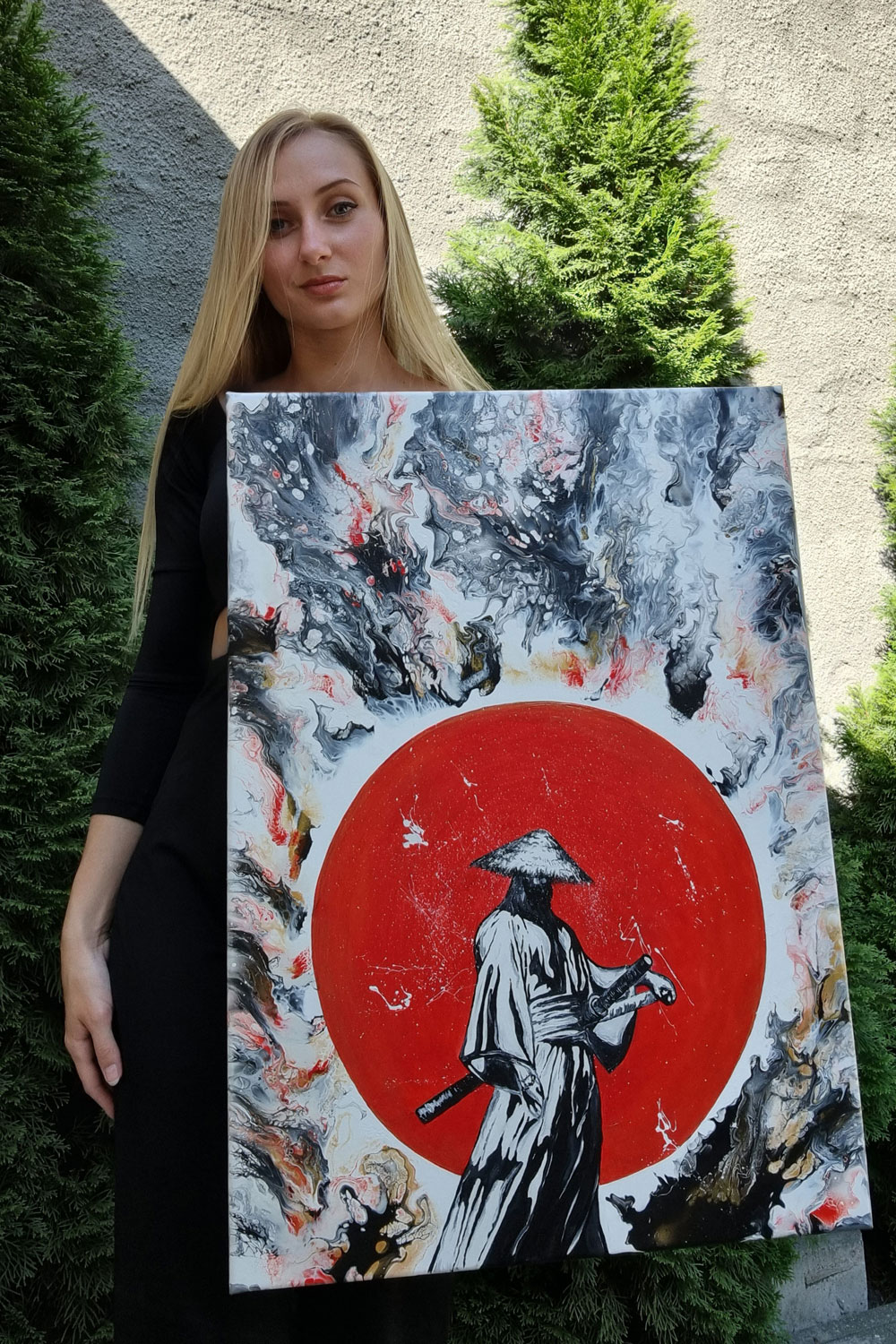 obraz samurai fluid painting art