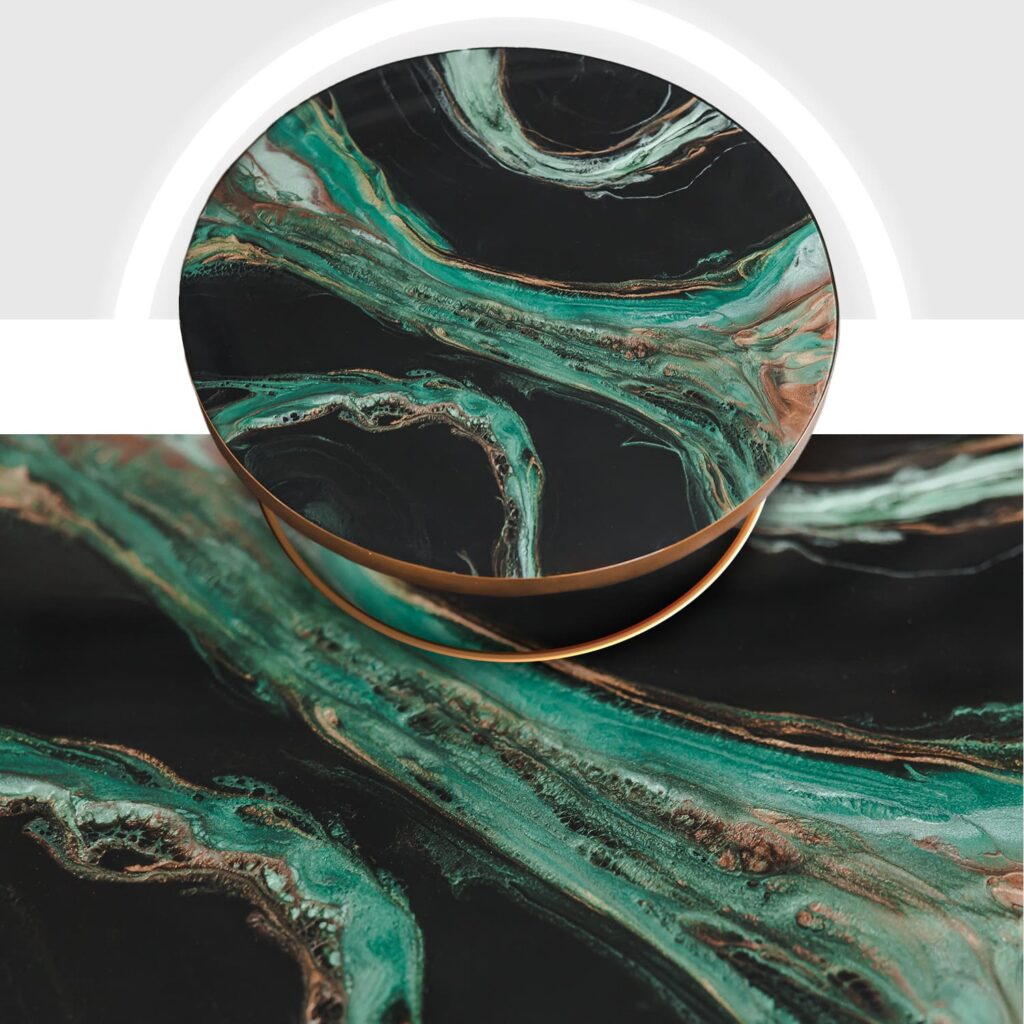 stolik kawowy z żywicy czarno zielony