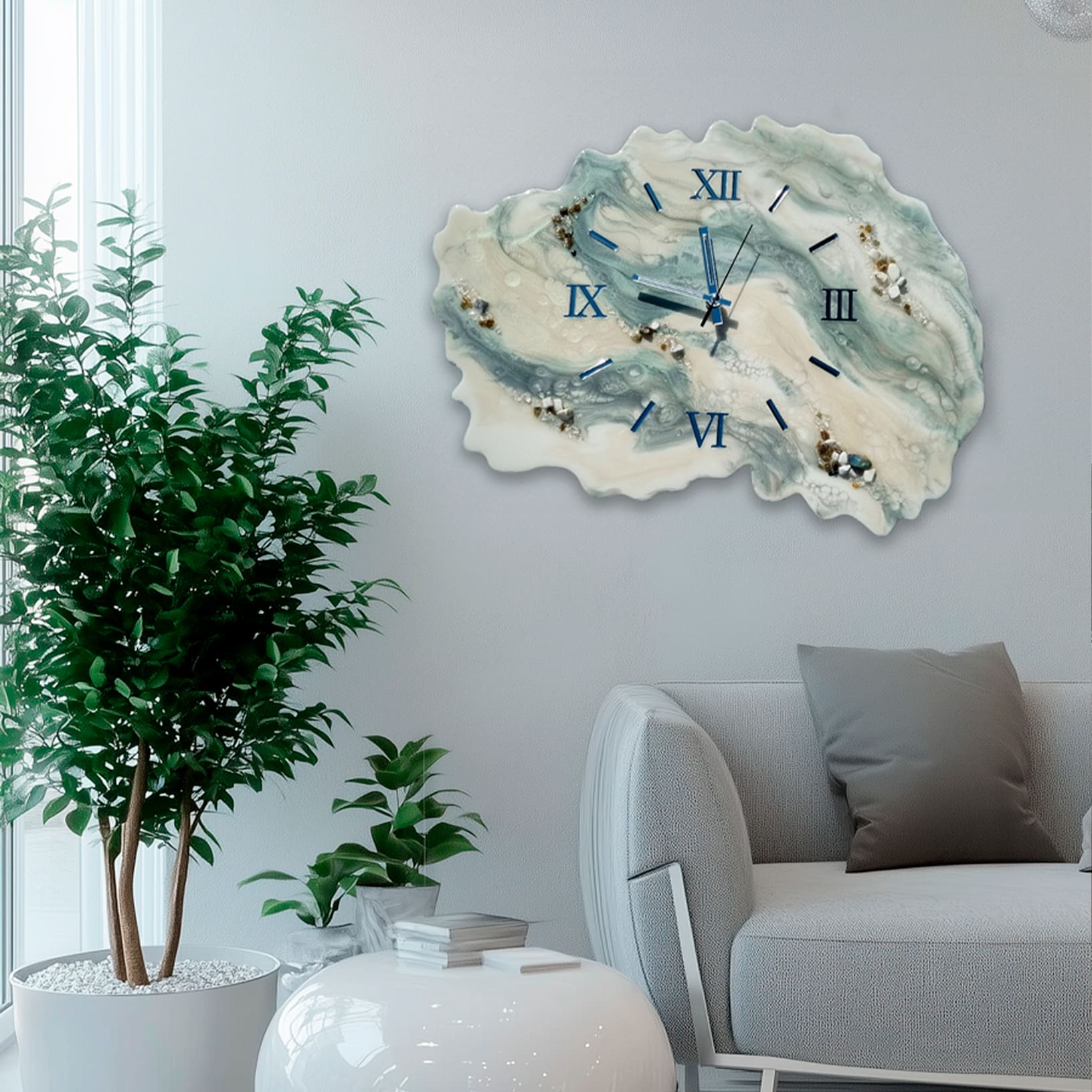 zegar z żywicą geoda szary jasny da resin art