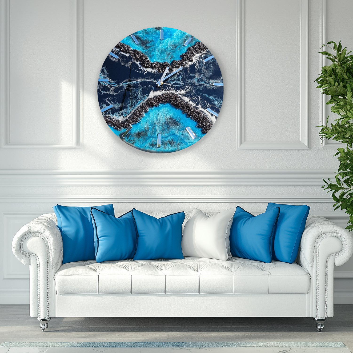 zegar z żywicą czarny niebieski srebro da resin art