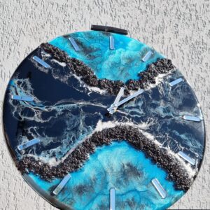 zegar z żywicą czarny niebieski srebro da resin art