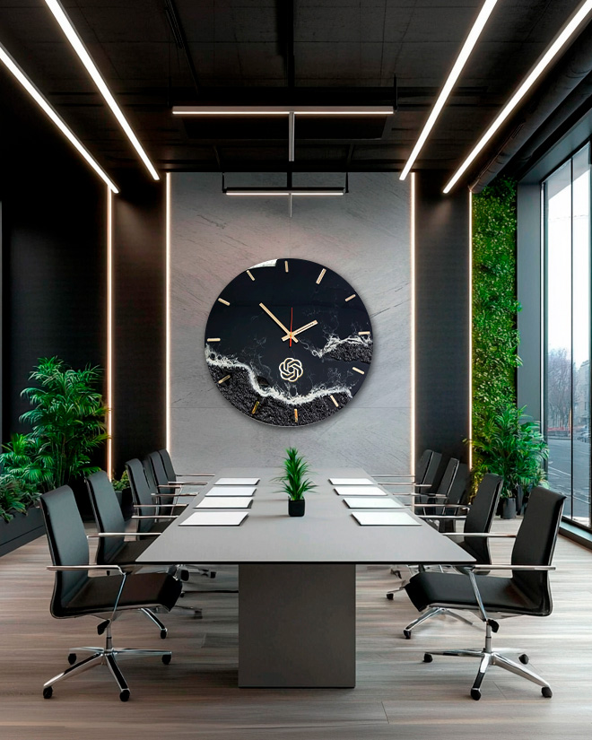 zegar z żywicy w sali konferencyjnej