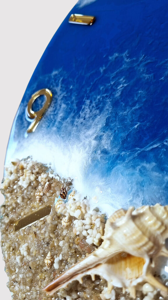 Zegar ścienny Błękitne Morze z żywicy z efektem fal morskich