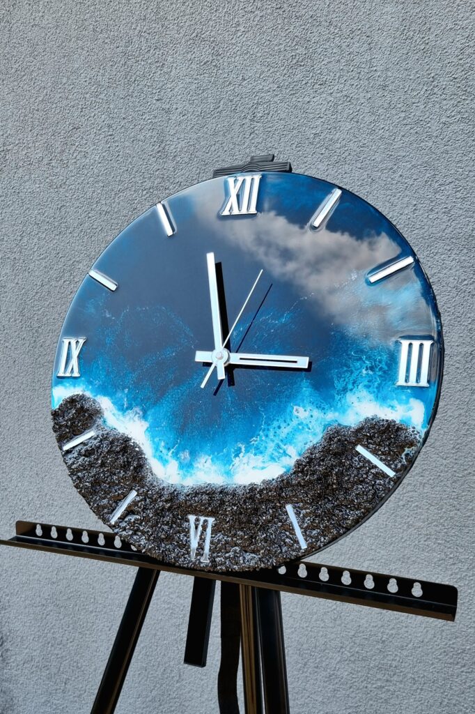 Zegar ścienny z żywicy z żywicy z efektem fal morskich