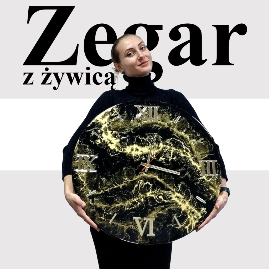 zegar z żywicą czarno złoty