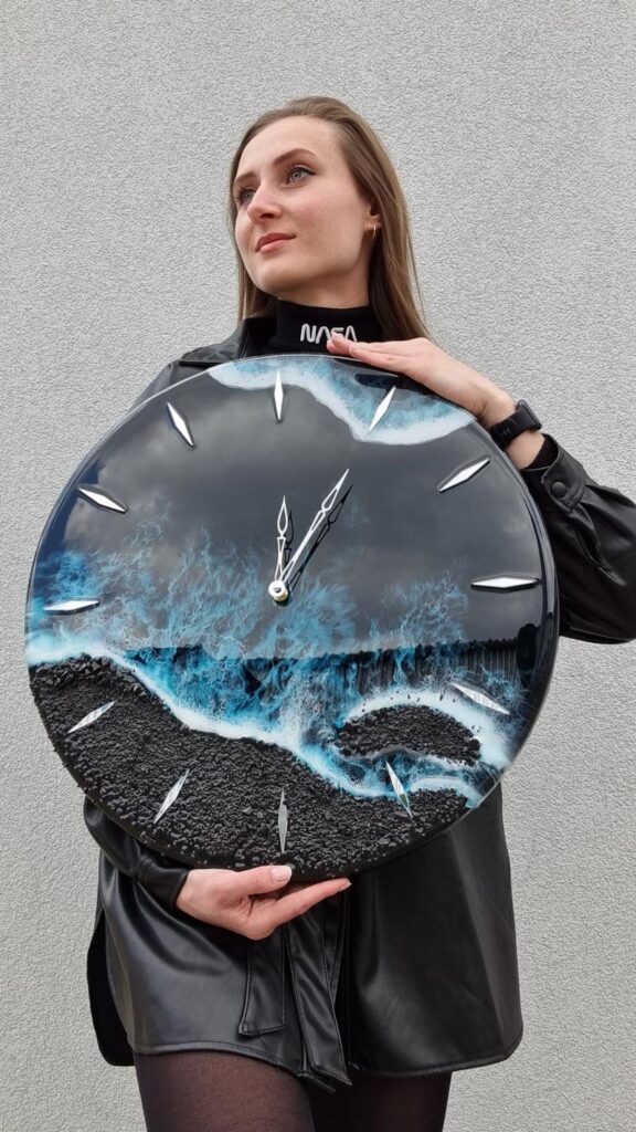 zegar z żywicą ocean z efektem fal morskich