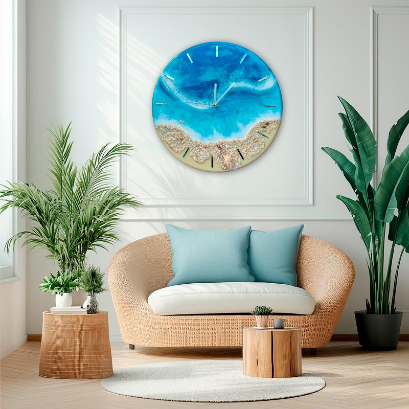 zegar z żywicą ocean niebieskie morze we wnętrzu