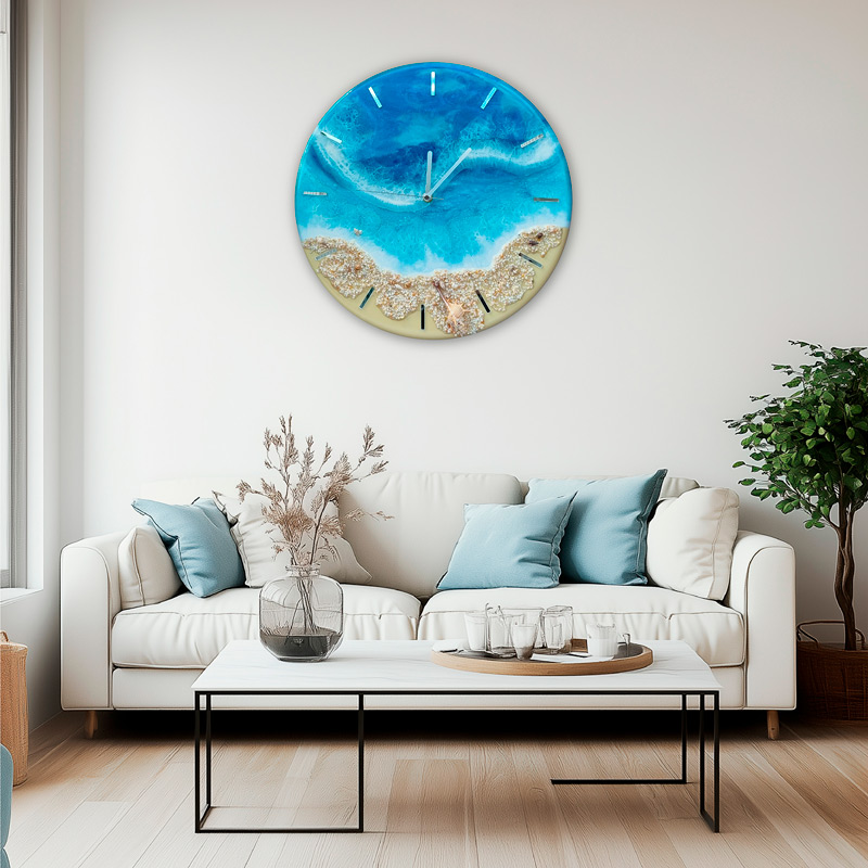 zegar z żywicą ocean niebieskie morze we wnętrzu