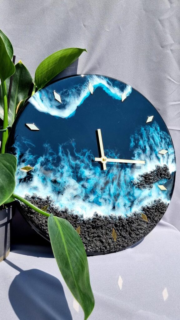 zegar z żywicą ocean z efektem fal morskich