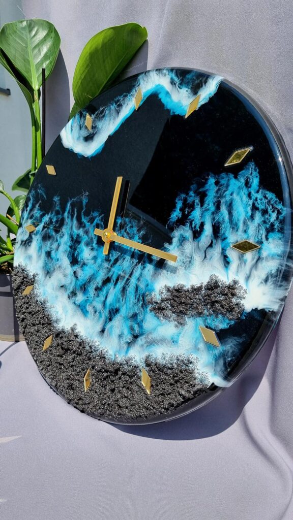 zegar z żywicą ocean z efektem fal morskich