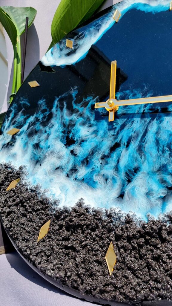 zegar z żywicą ocean z efektem fal morskich