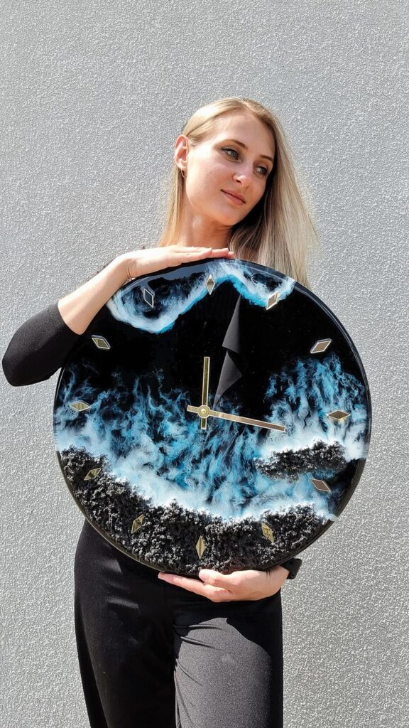 zegar z żywicą ocean z efektem fal morskich