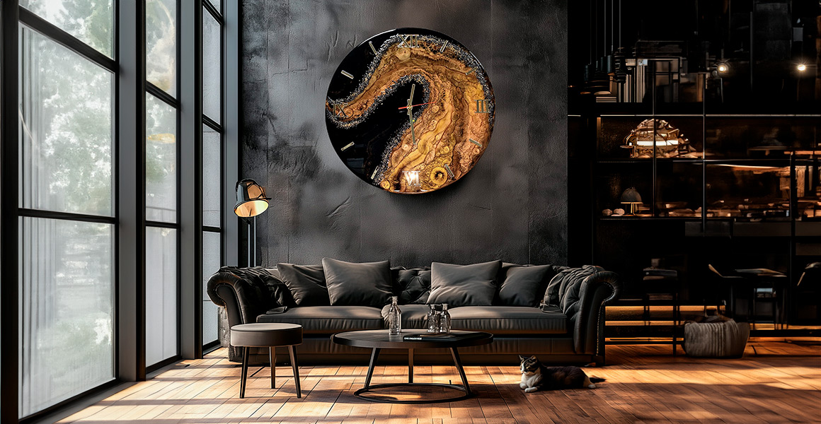 zegar z żywicy projekt wnętrza