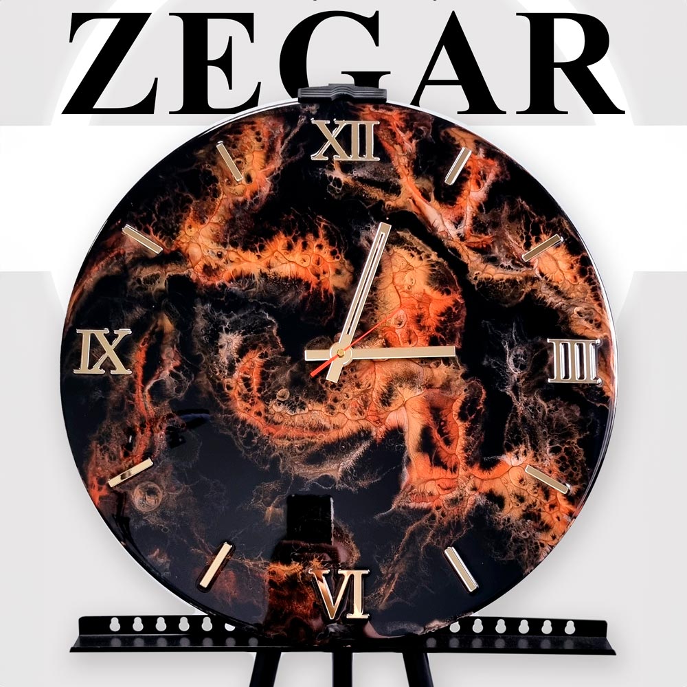 zegar z żywicy ręcznie robiony czarny kuper