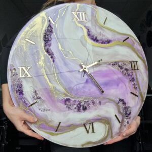 zegar z żywicy Ametyst jasno fioletowy złoto