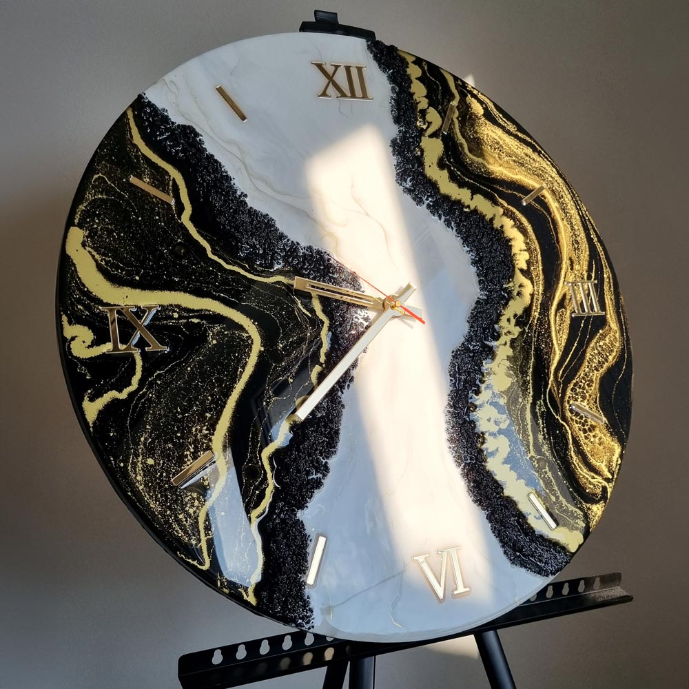 Zegar ścienny Jin-Jang czarny złoto biały marmur