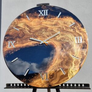 zegar z żywicą czarny brązowy imitacja drzewa