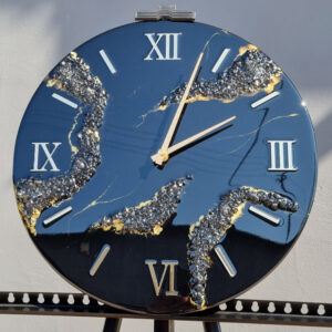 Zegar z żywicy da resin art czarno złoty 40 cm