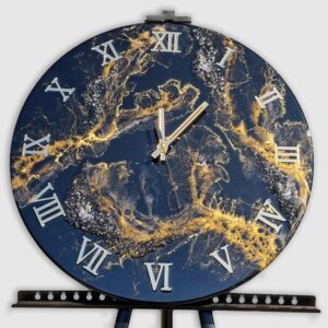 Zegar z żywicy da resin art czarno złoty marmur 50 cm