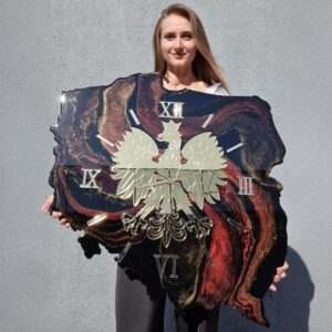 zegar ścienny z żywicy Polska godło czerwony czarny złoto