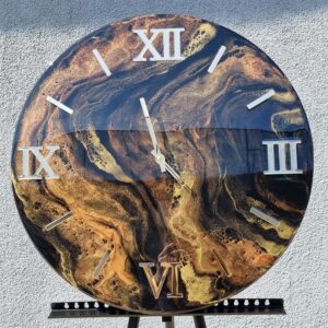 Zegar ścienny z żywicy Złoto brąz na czarnym