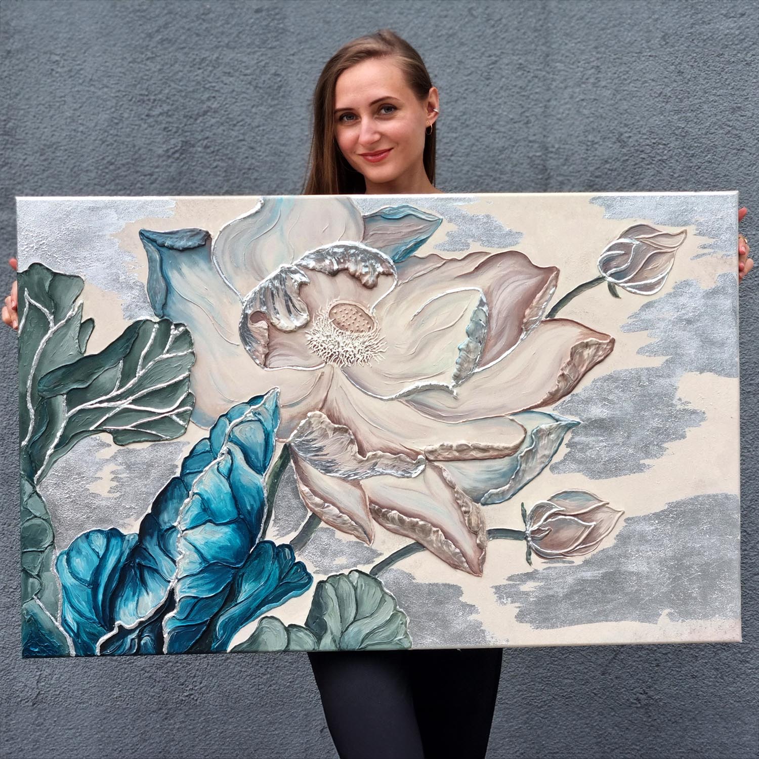 3D obraz Lilia z pastą teksturalną