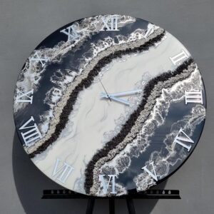 Zegar ścienny Jin-Jang czarny srebrny biały marmur