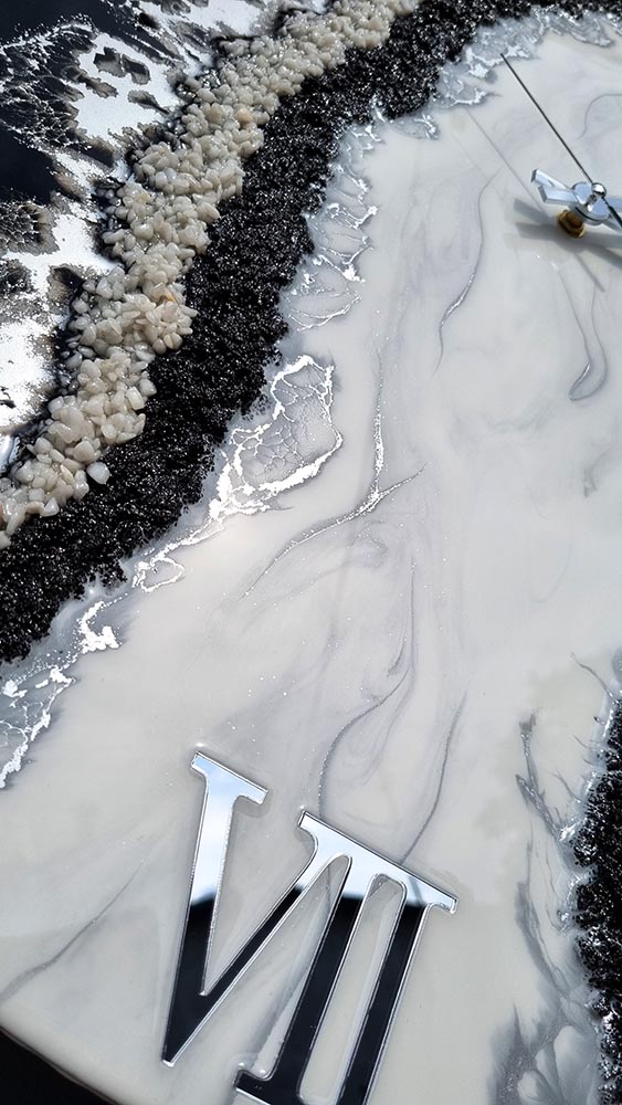 Zegar ścienny Jin-Jang czarny srebrny biały marmur