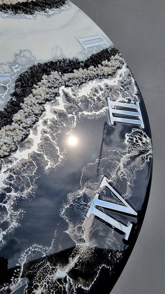 Zegar ścienny Jin-Jang czarny srebrny biały marmur