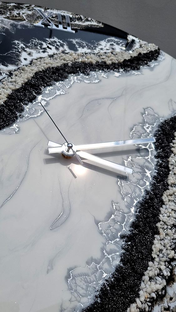 Zegar ścienny Jin-Jang czarny srebrny biały marmur