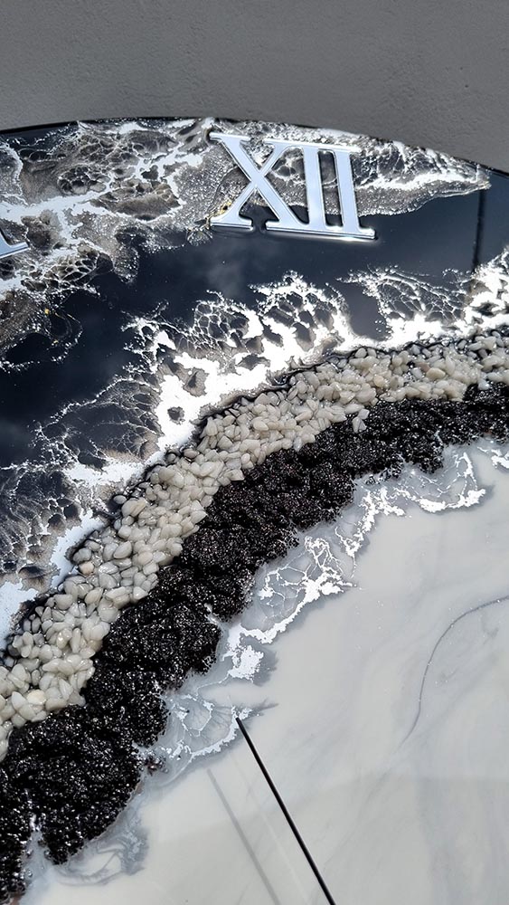 Zegar ścienny Jin-Jang czarny srebrny biały marmur