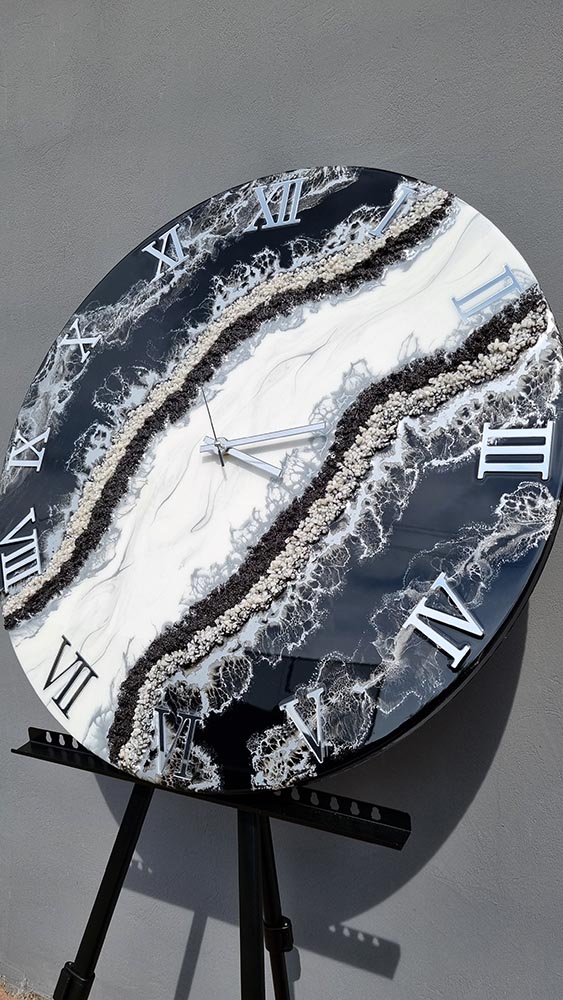 Zegar ścienny Jin-Jang czarny srebrny biały marmur