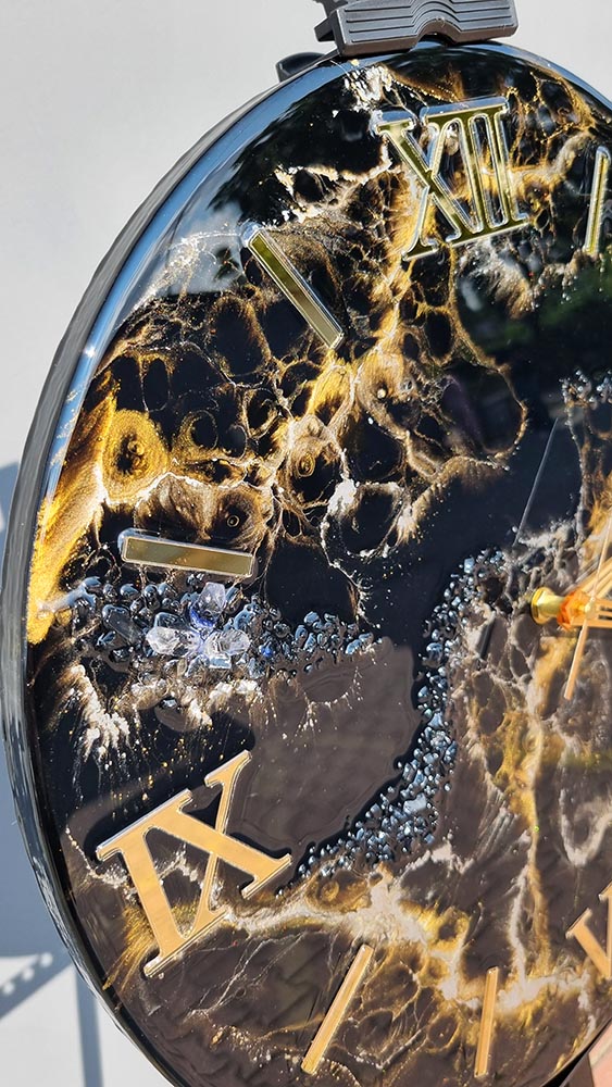 Zegar z żywicy da resin art czarno złoty marmur 40 cm