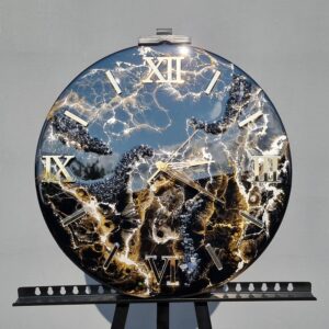 Zegar z żywicy da resin art czarno złoty marmur 40 cm
