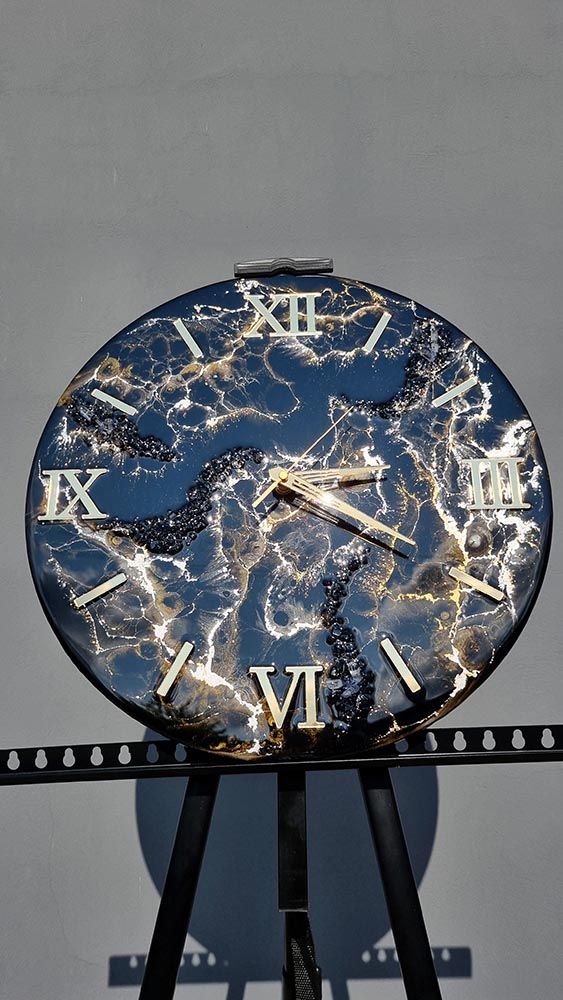 Zegar z żywicy da resin art czarno złoty marmur 40 cm