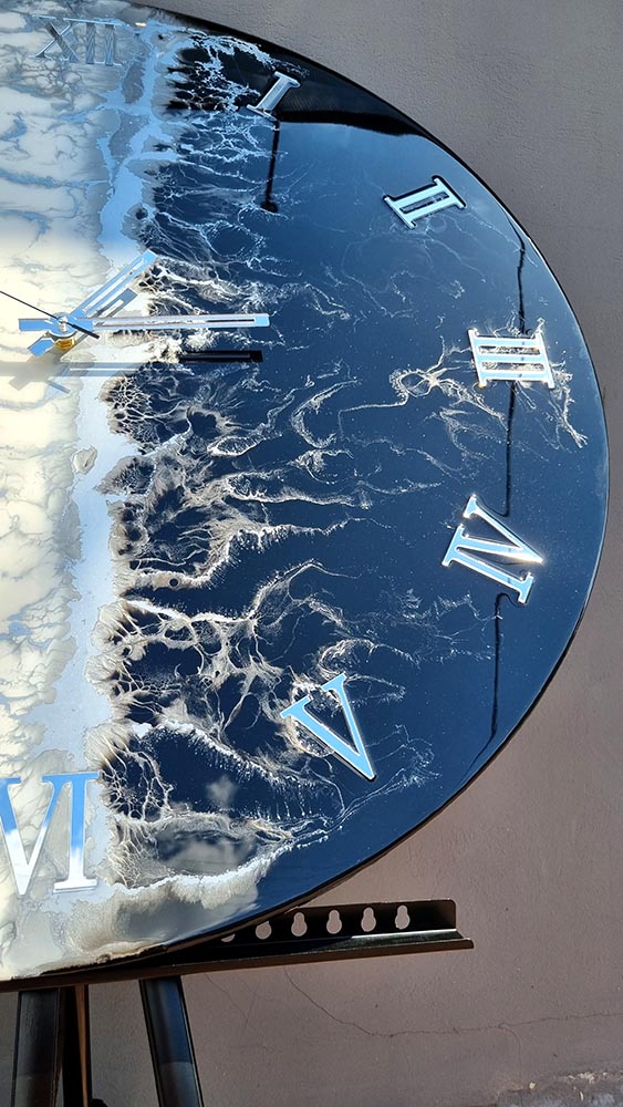 Zegar ścienny Jin-Jang czarny srebrny biały marmur