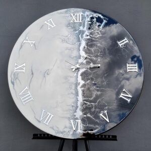 Zegar ścienny Jin-Jang czarny srebrny biały marmur