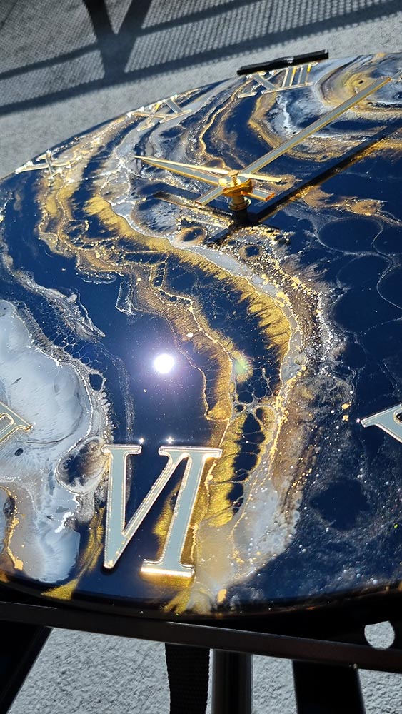 Zegar z żywicy da resin art czarno złoto biel 50 cm