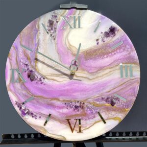zegar z żywicy Ametyst jasno fioletowy złoto