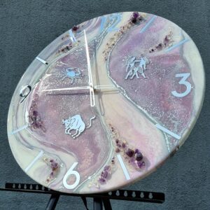 zegar z żywicy Ametyst jasno fioletowy wrzosowy lawenda znaki zodiaku