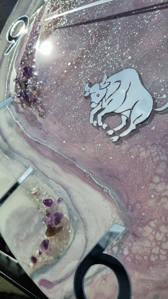 zegar z żywicy Ametyst jasno fioletowy wrzosowy lawenda znaki zodiaku