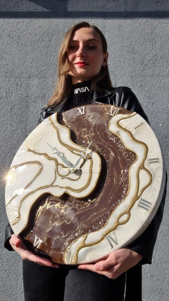 Zegar ścienny żywica „Kanion” brązowo beżowy