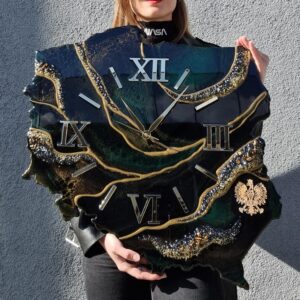 zegar żywica polska czarny zielony złoty godło