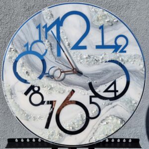 zegar z żywicy Srebny szary marmur led taśma