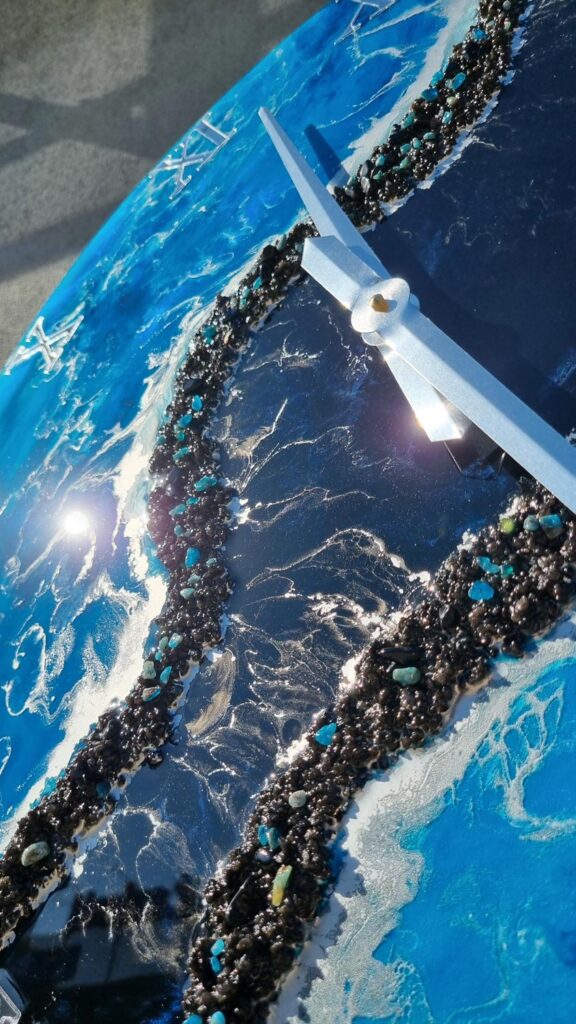 zegar ścienny z żywicy turkus czarny srebro 70 cm