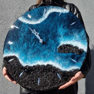 zegar z żywicy turkusowe morze z efektem fal morskich