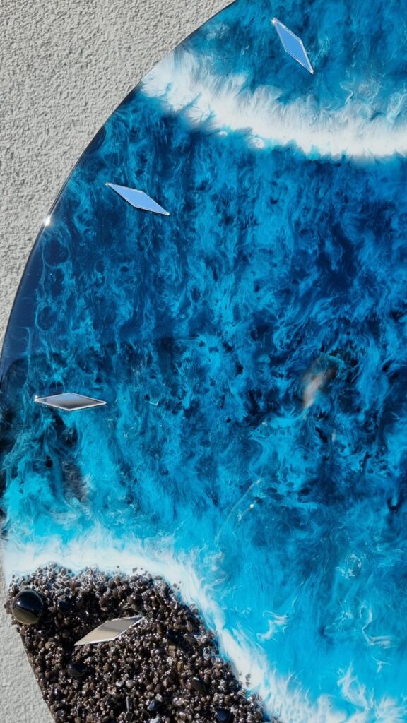 zegar z żywicy turkusowe morze z efektem fal morskich