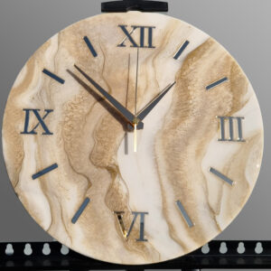 zegar z żywicy beżowo złoty 30 cm