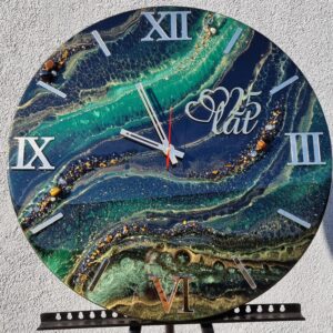 zegar z żywicy zielony złoty 60 cm