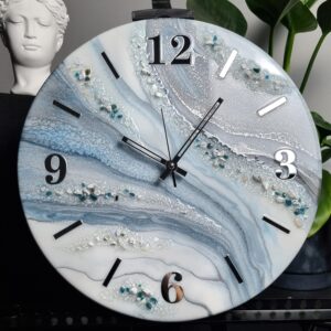 zegar ścienny srebrno niebieski marmur